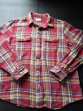 Lucky Brand Mens Knitted Shirt Jacket Long Sleeve Button Red Yellow Size Large